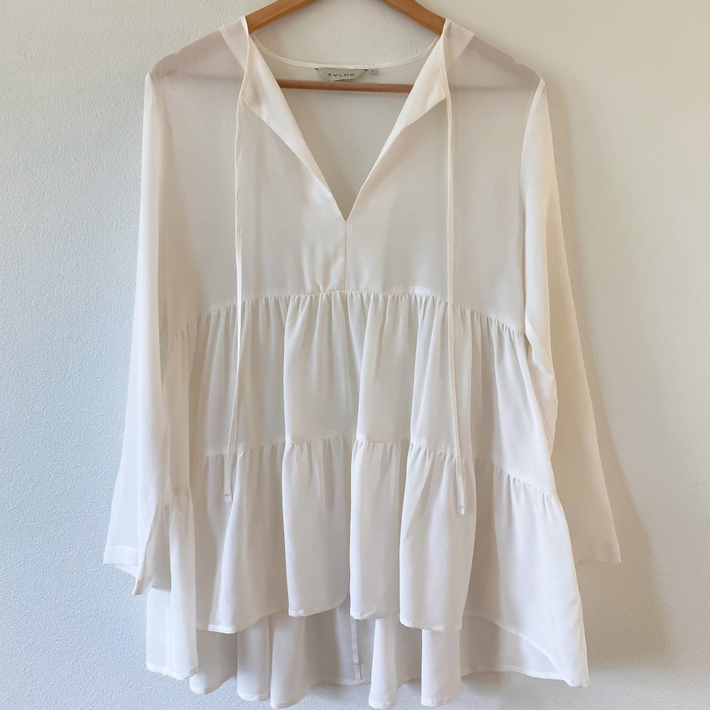 Anthropologie Tyhlo Silk White Tunic Blouse S